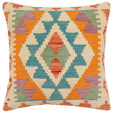 handmade Traditional Pillow Rust Blue Hand-Woven SQUARE 100% WOOL Hand woven turkish pillow2' x 2'